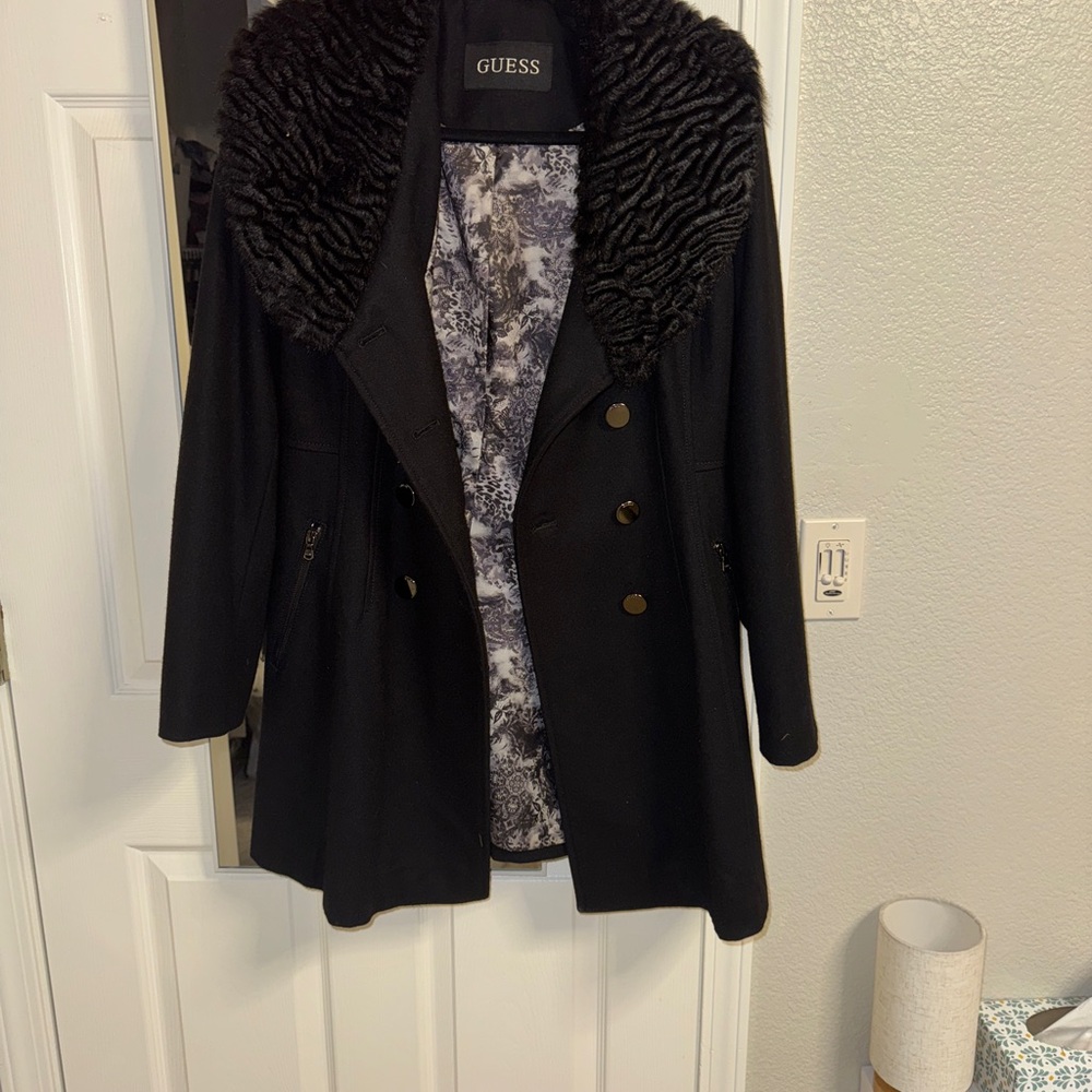 GUESS Black Teddy Jacket with Plush Collar